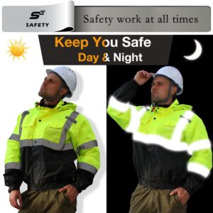 Reflective Hi Vis Winter Jacket, Safety Yellow Jackets for Men, High Visibility Work Construction Jackets