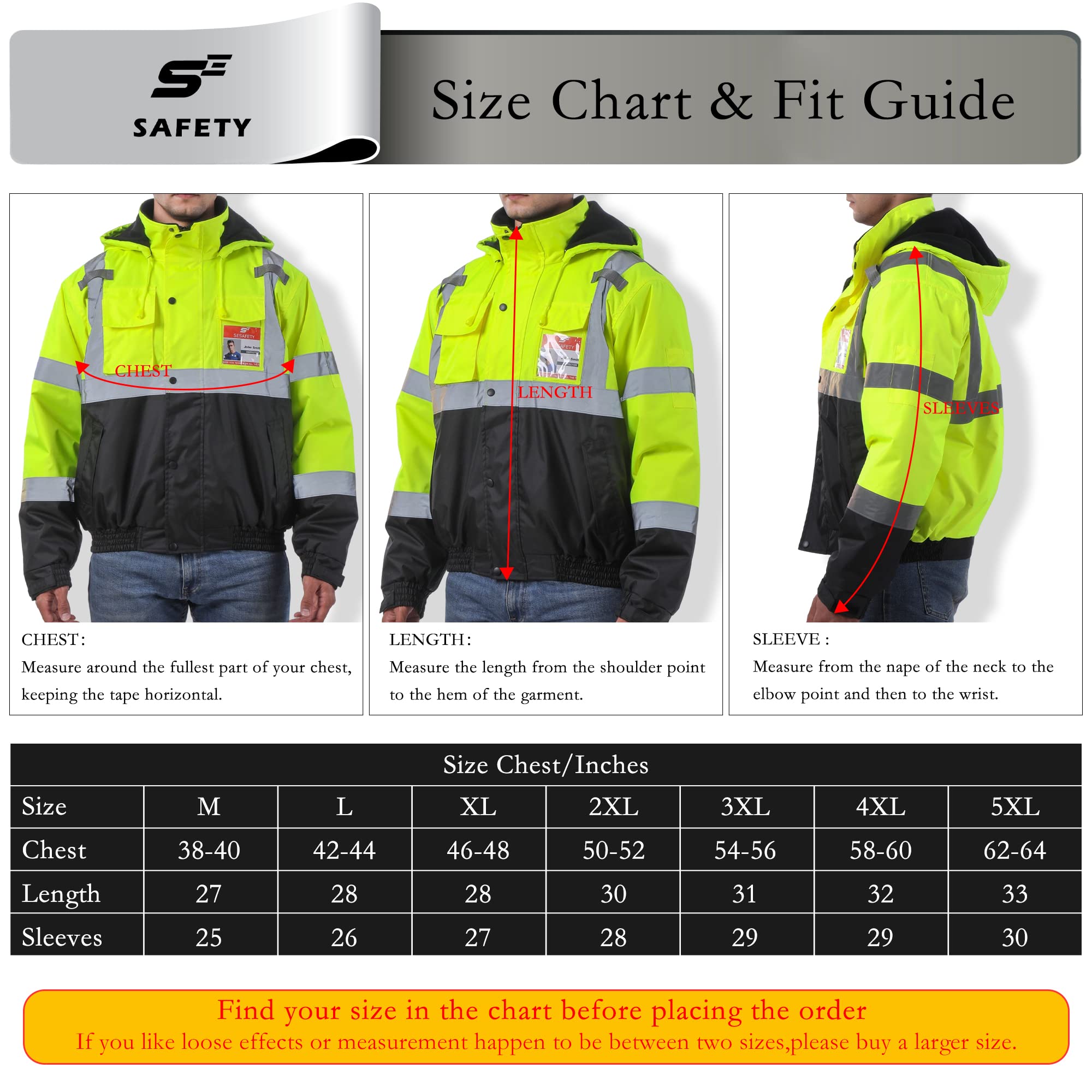 Reflective Hi Vis Winter Jacket, Safety Yellow Jackets for Men, High Visibility Work Construction Jackets