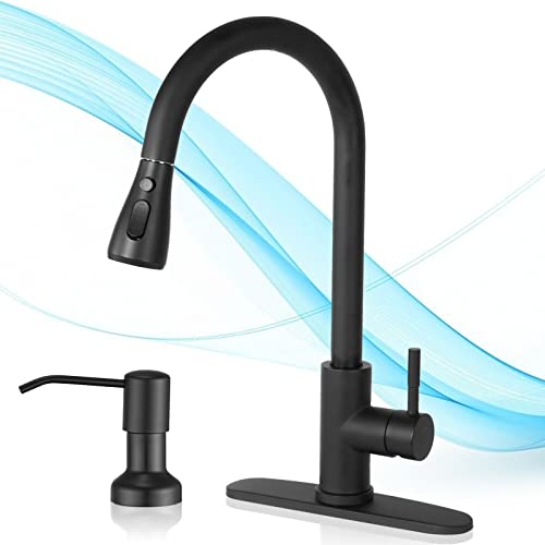 Kitchen Faucets with Pull Down Sprayer High Arc Sink Faucets with Soap Dispenser(Matte Black)