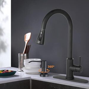 Kitchen Faucets with Pull Down Sprayer High Arc Sink Faucets with Soap Dispenser(Matte Black)