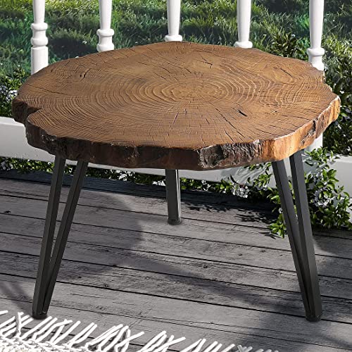 SUNBURY Outdoor Indoor Coffee Table, 31" Wooden Look Coffee Table, Concrete Outdoor Side Table, Modern Round Metal Coffee Table for Livingroom Bedroom, Garden, Backyard