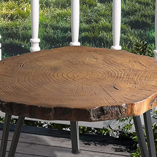 SUNBURY Outdoor Indoor Coffee Table, 31" Wooden Look Coffee Table, Concrete Outdoor Side Table, Modern Round Metal Coffee Table for Livingroom Bedroom, Garden, Backyard