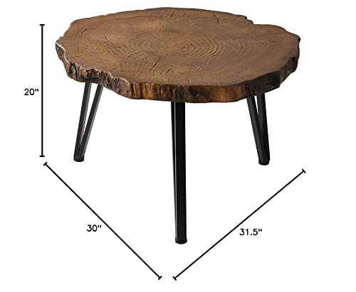 SUNBURY Outdoor Indoor Coffee Table, 31" Wooden Look Coffee Table, Concrete Outdoor Side Table, Modern Round Metal Coffee Table for Livingroom Bedroom, Garden, Backyard