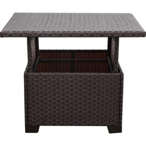 Patio Rattan Coffee Table with Hidden Storage, Wicker Liftable Dinning Table, Versatile Piece of Outdoor Furniture, Grey