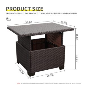 Patio Rattan Coffee Table with Hidden Storage, Wicker Liftable Dinning Table, Versatile Piece of Outdoor Furniture, Grey