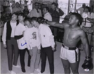 muhammad ali cassius clay autographed 16" x 20" with the beatles photograph - psa/dna - autographed boxing photos