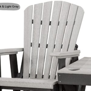 DutchCrafters Slat Fan Back Double Poly Adirondack Glider Outdoor Patio Chairs with Center Table (Black & Cedar)