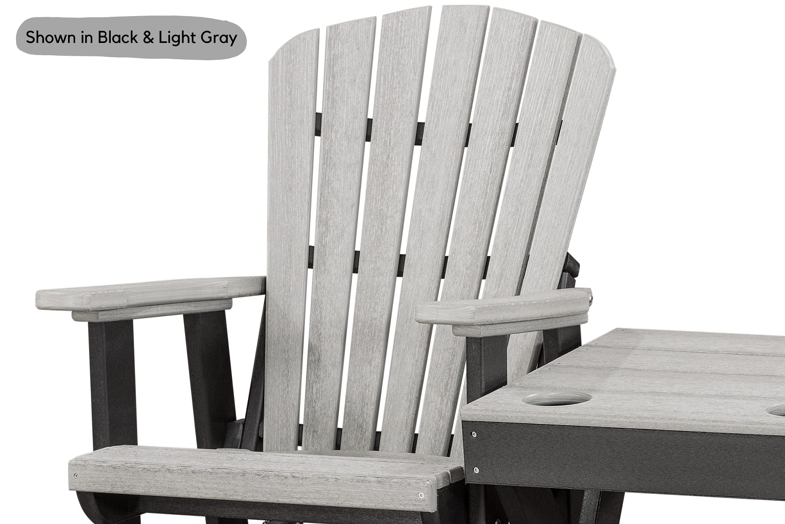 DutchCrafters Slat Fan Back Double Poly Adirondack Glider Outdoor Patio Chairs with Center Table (Black & Cedar)