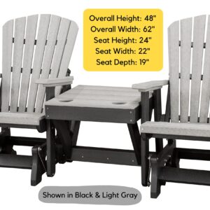 DutchCrafters Slat Fan Back Double Poly Adirondack Glider Outdoor Patio Chairs with Center Table (Black & Cedar)