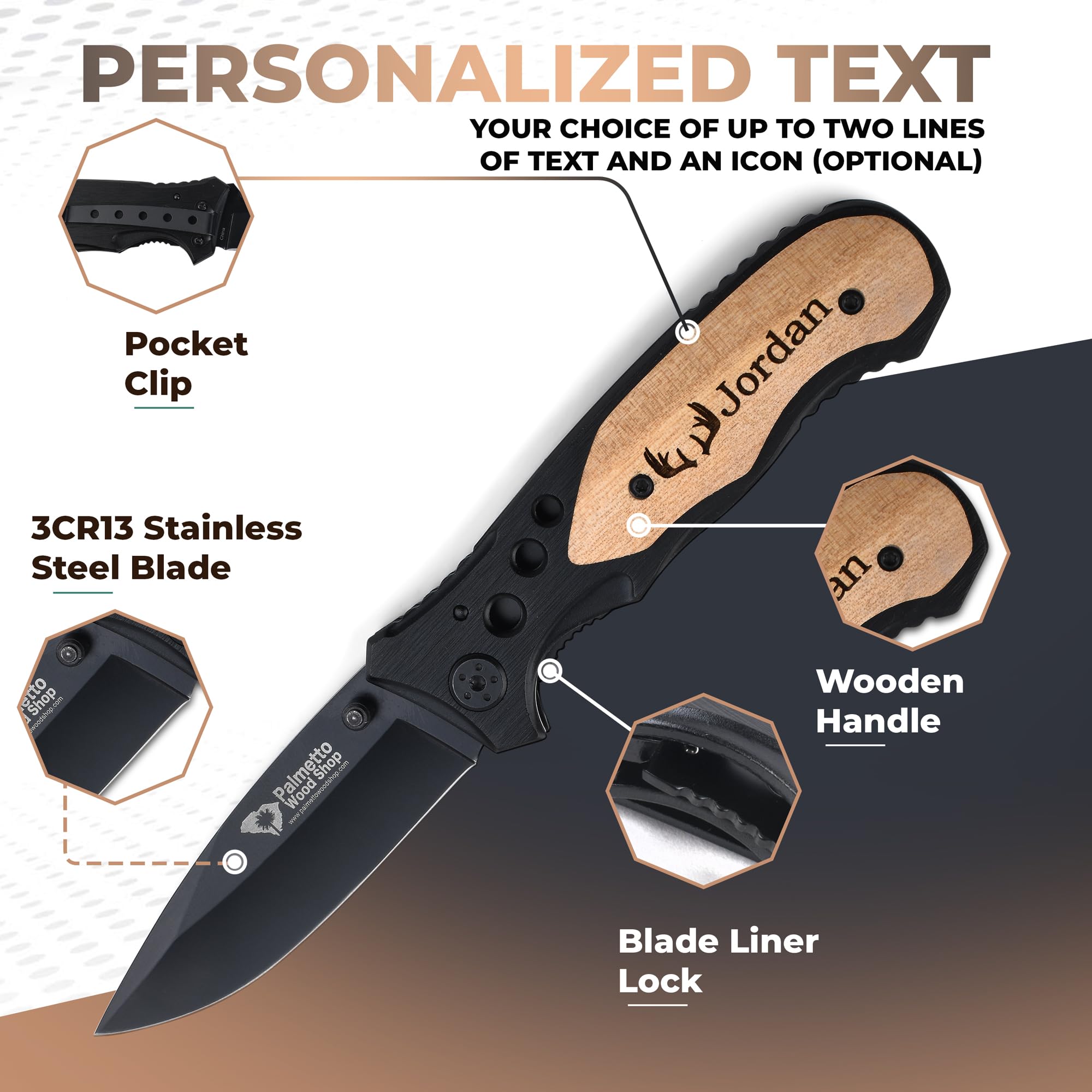 MTech MT423BK Laser Engraved Personalized Pocket Knife, Valentine's Gifts, Christmas Gifts for Husband, Dad, 30 Optional Icons