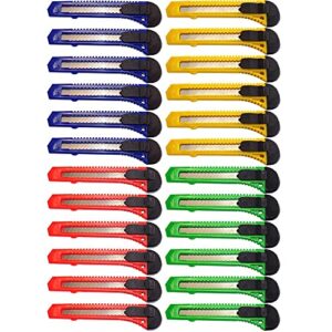 24 box cutter utility knife tool with retractable snap off razor blade 6 blue 6 yellow 6 red 6 green