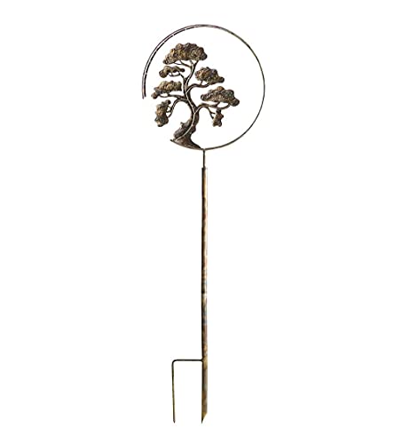 Vivaterra Bonsai Tree Wind Spinner, 63.25" H, Zen Garden Spinner, Recycled Metal Spinner with Outside Metal Sculpture Stake Construction for Patio Lawn & Garden Decoration