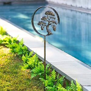 Vivaterra Bonsai Tree Wind Spinner, 63.25" H, Zen Garden Spinner, Recycled Metal Spinner with Outside Metal Sculpture Stake Construction for Patio Lawn & Garden Decoration