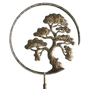 Vivaterra Bonsai Tree Wind Spinner, 63.25" H, Zen Garden Spinner, Recycled Metal Spinner with Outside Metal Sculpture Stake Construction for Patio Lawn & Garden Decoration