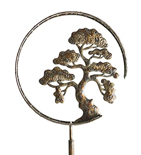 Vivaterra Bonsai Tree Wind Spinner, 63.25" H, Zen Garden Spinner, Recycled Metal Spinner with Outside Metal Sculpture Stake Construction for Patio Lawn & Garden Decoration