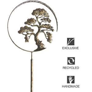 Vivaterra Bonsai Tree Wind Spinner, 63.25" H, Zen Garden Spinner, Recycled Metal Spinner with Outside Metal Sculpture Stake Construction for Patio Lawn & Garden Decoration