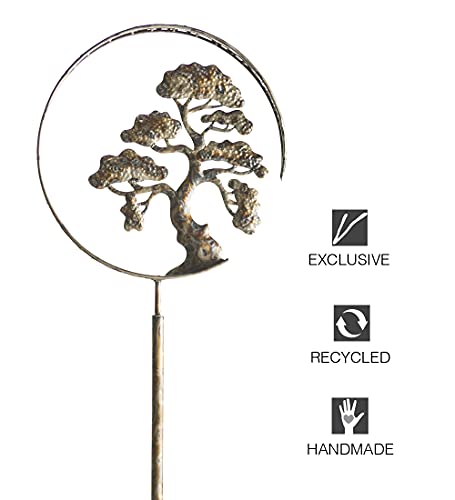 Vivaterra Bonsai Tree Wind Spinner, 63.25" H, Zen Garden Spinner, Recycled Metal Spinner with Outside Metal Sculpture Stake Construction for Patio Lawn & Garden Decoration