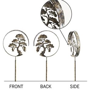 Vivaterra Bonsai Tree Wind Spinner, 63.25" H, Zen Garden Spinner, Recycled Metal Spinner with Outside Metal Sculpture Stake Construction for Patio Lawn & Garden Decoration