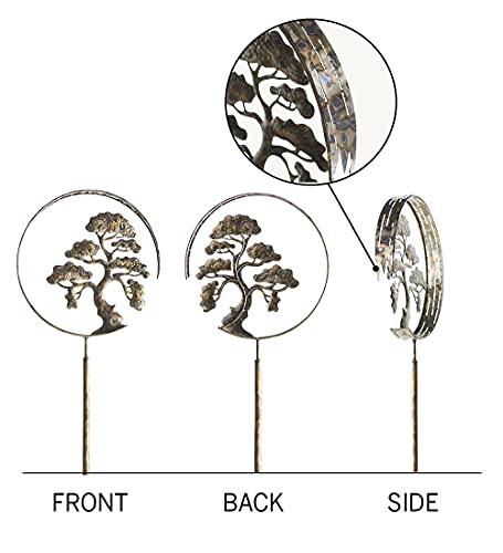 Vivaterra Bonsai Tree Wind Spinner, 63.25" H, Zen Garden Spinner, Recycled Metal Spinner with Outside Metal Sculpture Stake Construction for Patio Lawn & Garden Decoration