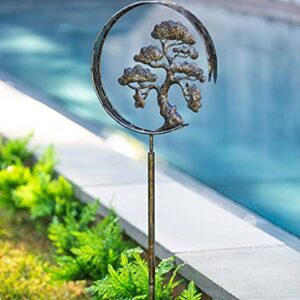 Vivaterra Bonsai Tree Wind Spinner, 63.25" H, Zen Garden Spinner, Recycled Metal Spinner with Outside Metal Sculpture Stake Construction for Patio Lawn & Garden Decoration