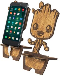 wood cute cell phone stand, compatible with iphone 12 11 pro xs max xr 8 7 6s plus, samsung s20+ note10, phone stand, wood phone holder stand, wooden phone stand for desk, charging stand… (wood)