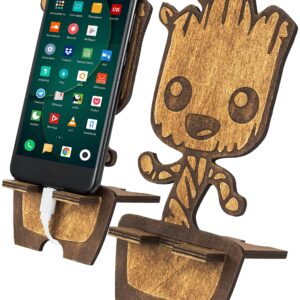 Wood Cute Cell Phone Stand, Compatible with iPhone 12 11 Pro XS Max XR 8 7 6S Plus, Samsung S20+ Note10, Phone Stand, Wood Phone Holder Stand, Wooden phone stand for desk, charging stand… (Wood)