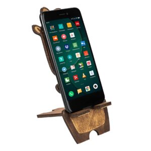 Wood Cute Cell Phone Stand, Compatible with iPhone 12 11 Pro XS Max XR 8 7 6S Plus, Samsung S20+ Note10, Phone Stand, Wood Phone Holder Stand, Wooden phone stand for desk, charging stand… (Wood)