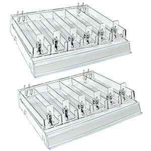 azar displays 225830-6comp-clr 6 compartment divider bin cosmetic tray with pushers - 6 slots per tray, 2-pack, clear