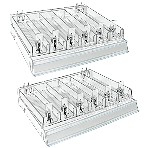 Azar Displays 225830-6COMP-CLR 6 Compartment Divider Bin Cosmetic Tray with Pushers - 6 Slots per Tray, 2-Pack, Clear