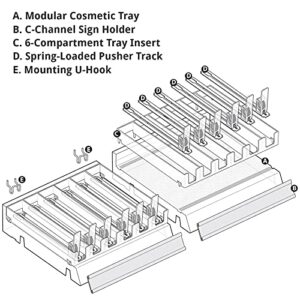 Azar Displays 225830-6COMP-CLR 6 Compartment Divider Bin Cosmetic Tray with Pushers - 6 Slots per Tray, 2-Pack, Clear