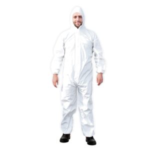 ever ready first aid disposable microporous coated coverall suit with elastic wrists, elastic ankles, elastic waist and hood unisex garment excellent air permeability and water repellency - medium