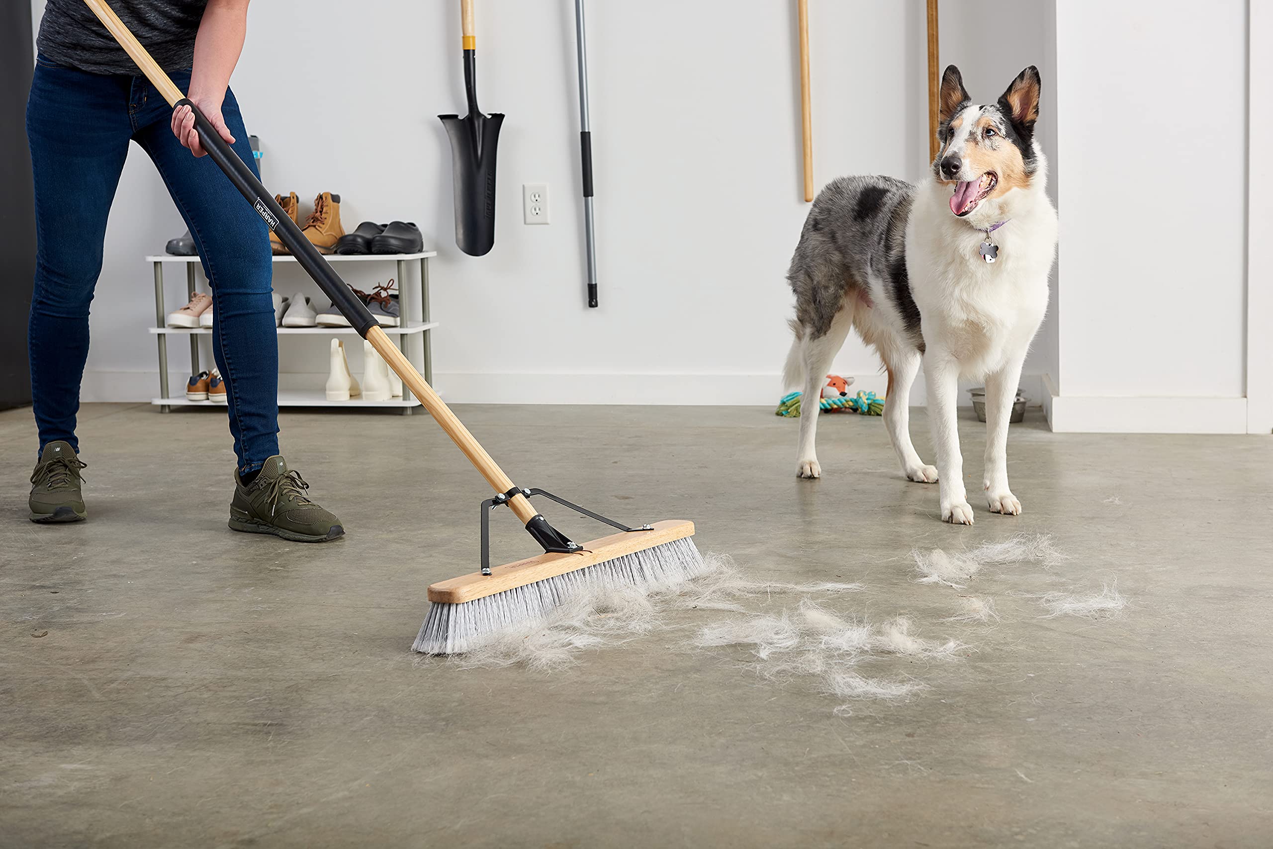 Harper 20201043 24 in. Indoor Smooth-Surface Push Broom with Flagged Bristles, Sand, Saw Dust, Wood Shavings and Pet Hair