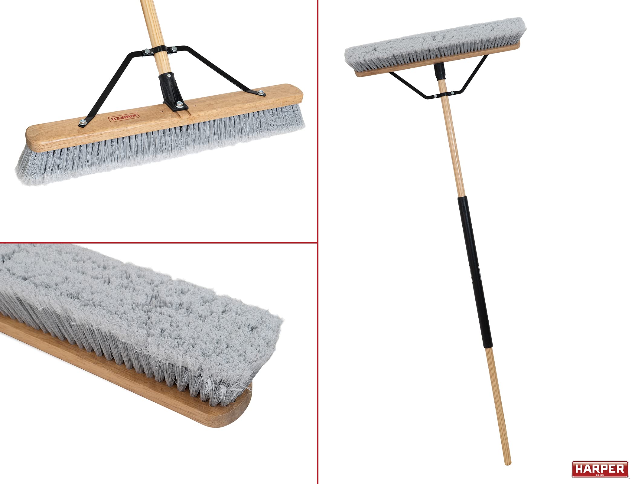 Harper 20201043 24 in. Indoor Smooth-Surface Push Broom with Flagged Bristles, Sand, Saw Dust, Wood Shavings and Pet Hair