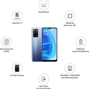 OPPO A53s 5G CPH2321 Dual-SIM 128GB ROM + 6GB RAM (GSM only | No CDMA) Factory Unlocked 5G Smartphone (Crystal Blue) - International Version