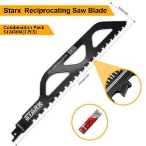 Starx 12" Masonry Reciprocating Saw Blade-2 TPI Demolition Masonry Tungsten Carbide Saw Blades for Cutting Red Brick, Lightweight Brick, Fiber Cement, Aerated Concrete, Porous Concrete, Cinder Block