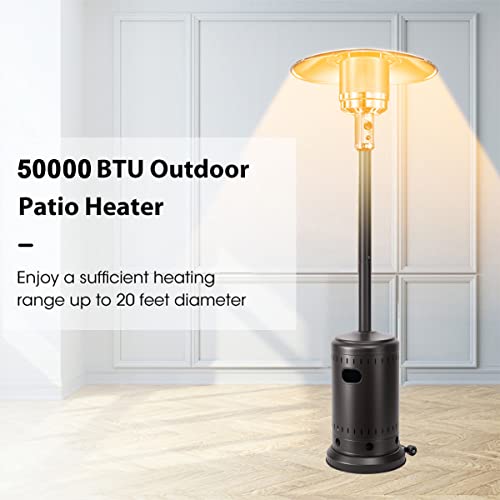 Patio Heater, 50000 BTU Outdoor Heater Propane Patio Heater with Cover, Simple Ignition System, Auto Shut-off Tilt Valve Device, Transport Wheels, Suitable for Multi Applications (ANSI ETL certified)