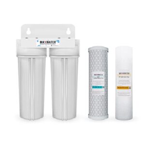 max water 2 stage (sediment, odor & improving taste) whole house 10 inch, standard water filtration system - white housing - sediment + cto - ¾" inlet/outlet