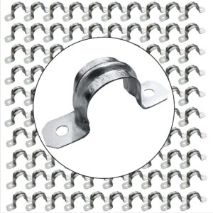 (Pack of 50) AP-10451, 3/4 Inch Two Hole Snap On Pipe Strap for EMT Conduit Installation, Reinforced Rib for Extra Strength, Galvanized Zinc Plated Metal, Tension Clamp for Easy Snap-On