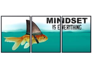 mindset is everything motivational posters - motivational wall art - home office decor - entrepreneur gifts - inspirational wall decor - uplifting self-improvement positive quote - shark goldfish