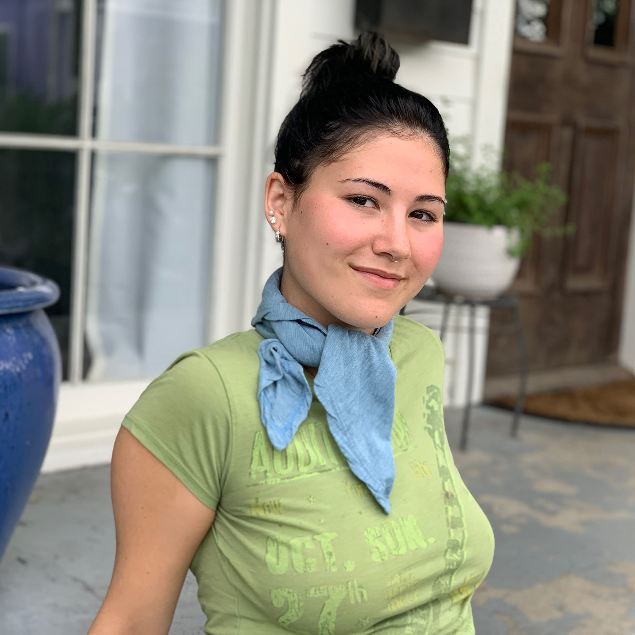 Pang Wangle Bug Repellent Bandana with Odorless Insect Shield® Technology, Eco-Friendly Recycled Cotton Made in The USA, Perfect for Gardening, Hiking, or Just Enjoying The Outdoors (Faded Denim)