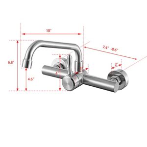 FLWUEUE Wall Mount Kitchen Sink Faucet 7.6-8.4 Inch Center, Commercial Kitchen Sink Faucet, Laundry Utility Sink Faucet, Lead-Free, Spout Reach 9.8"