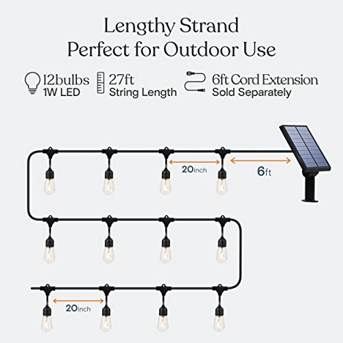 Brightech Ambience Pro – Solar Power Remote Control Outdoor String Lights with Edison Bulbs – Shatterproof, Commercial Grade LED Waterproof Patio Lights – 1W, 3,000K, Hanging, 27 ft