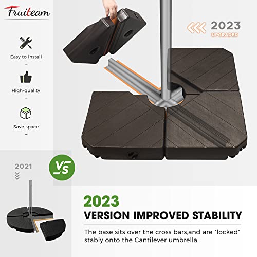 FRUITEAM Patio Cantilever Umbrella Base Weight, 4-Piece Offset Umbrella Base Stand Heavy Duty, Wind-Resistant, Water & Sand Filled Base Up to 180 LBS