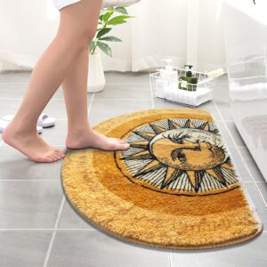 WERGHJ Half Round Door Mat,Semi Circle Bathroom Floor Rug,Tarot Sun Moon Rug,Non-Slip Welcome Entrance Way Rug,Absorbent Bath Mat,Microfiber Tufted Indoor Rug for Kitchen Living Room