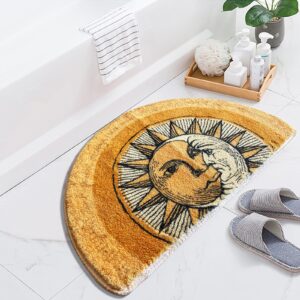 WERGHJ Half Round Door Mat,Semi Circle Bathroom Floor Rug,Tarot Sun Moon Rug,Non-Slip Welcome Entrance Way Rug,Absorbent Bath Mat,Microfiber Tufted Indoor Rug for Kitchen Living Room