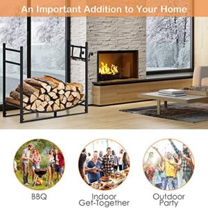 Goplus Firewood Rack, 33” Heavy Duty Metal Wood Log Holder with Removable Kindling Holder,Quick Set-up, Wood Storage Stacker, Fireplace Log Stand Organizer for Indoor & Outdoor Use