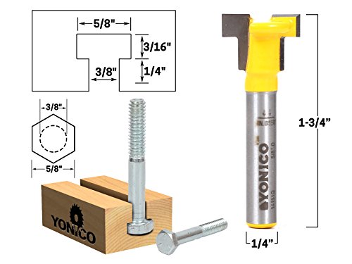 YONICO T Track T Slot Router Bit 3 Bit Set 1/4-Inch Shank 14392q