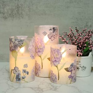 DRomance Hydrangea Glass Flameless Candles with Remote Timer Battery Operated LED Flickering Pillar Candles Real Wax Spring Dinner Christmas Holiday Decor D3 x H4, 5", 6"