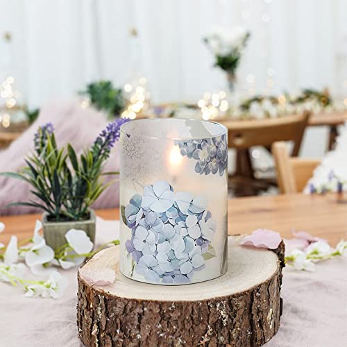 DRomance Hydrangea Glass Flameless Candles with Remote Timer Battery Operated LED Flickering Pillar Candles Real Wax Spring Dinner Christmas Holiday Decor D3 x H4, 5", 6"