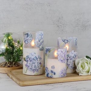 DRomance Hydrangea Glass Flameless Candles with Remote Timer Battery Operated LED Flickering Pillar Candles Real Wax Spring Dinner Christmas Holiday Decor D3 x H4, 5", 6"